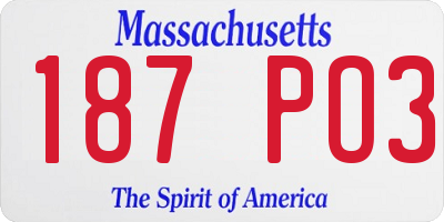 MA license plate 187PO3
