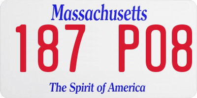MA license plate 187PO8