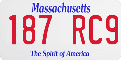 MA license plate 187RC9