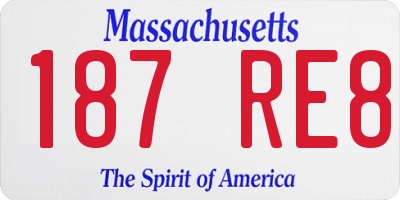 MA license plate 187RE8