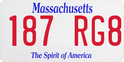 MA license plate 187RG8