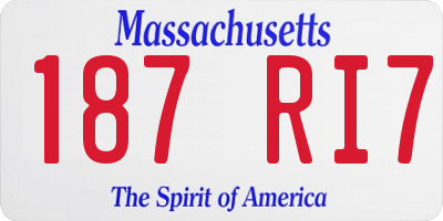 MA license plate 187RI7