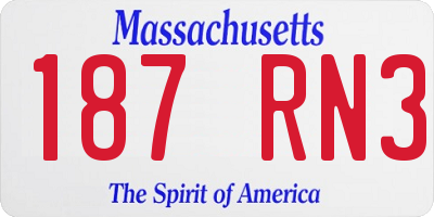 MA license plate 187RN3