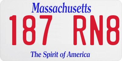 MA license plate 187RN8