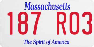 MA license plate 187RO3