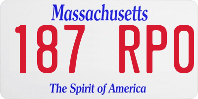 MA license plate 187RP0