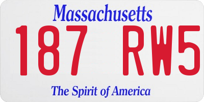 MA license plate 187RW5