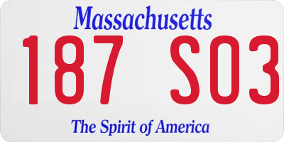 MA license plate 187SO3