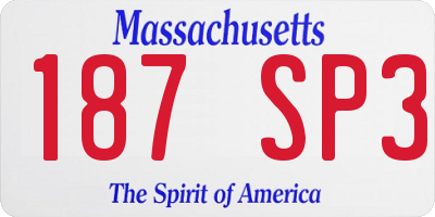 MA license plate 187SP3