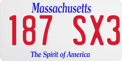 MA license plate 187SX3