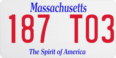 MA license plate 187TO3