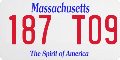 MA license plate 187TO9