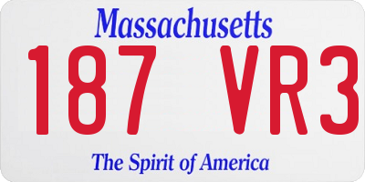 MA license plate 187VR3