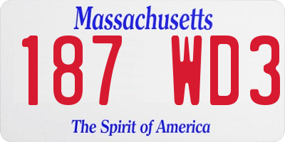 MA license plate 187WD3