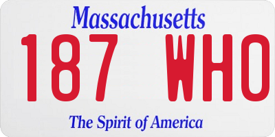 MA license plate 187WH0