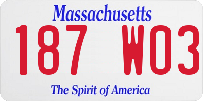 MA license plate 187WO3