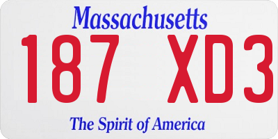 MA license plate 187XD3