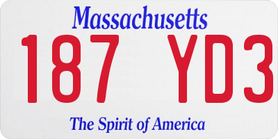 MA license plate 187YD3