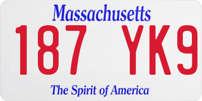 MA license plate 187YK9