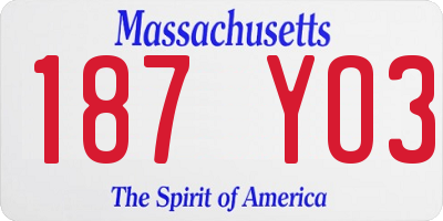 MA license plate 187YO3