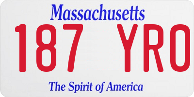 MA license plate 187YR0