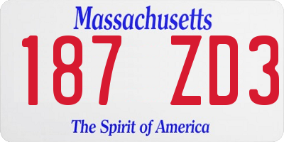 MA license plate 187ZD3