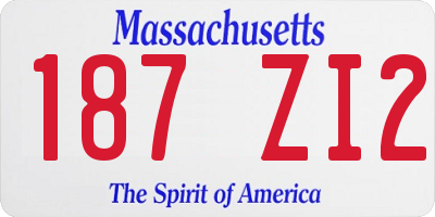 MA license plate 187ZI2