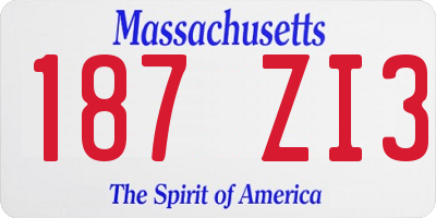 MA license plate 187ZI3