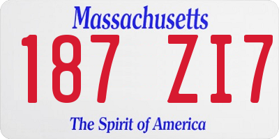 MA license plate 187ZI7
