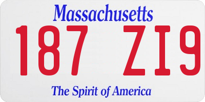 MA license plate 187ZI9