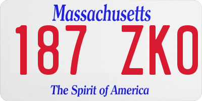 MA license plate 187ZK0