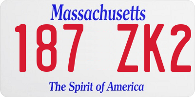 MA license plate 187ZK2