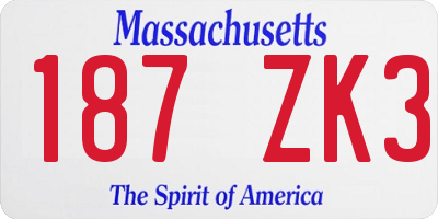 MA license plate 187ZK3