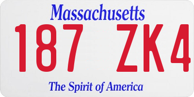MA license plate 187ZK4