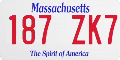 MA license plate 187ZK7