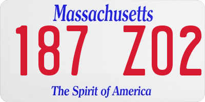 MA license plate 187ZO2
