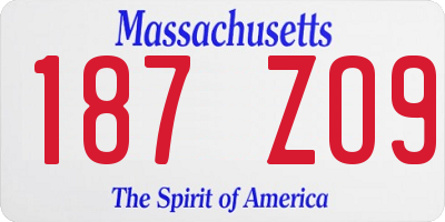 MA license plate 187ZO9