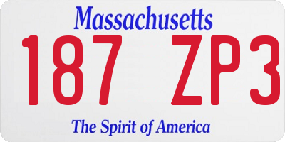 MA license plate 187ZP3