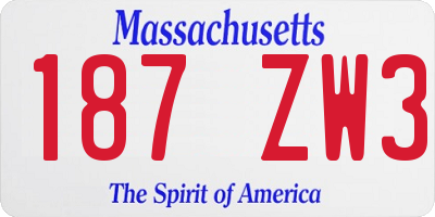 MA license plate 187ZW3