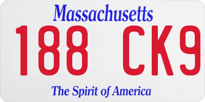 MA license plate 188CK9