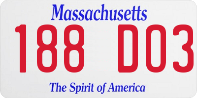MA license plate 188DO3