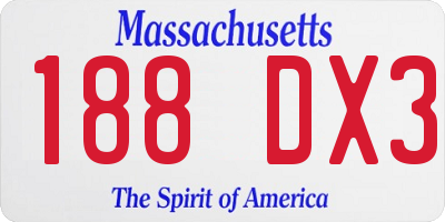MA license plate 188DX3