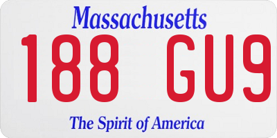 MA license plate 188GU9