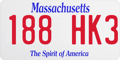 MA license plate 188HK3