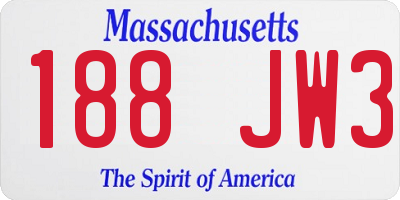 MA license plate 188JW3