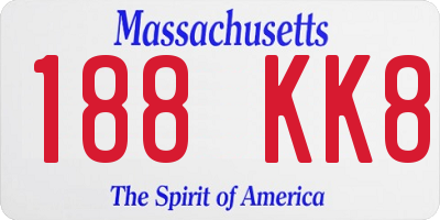 MA license plate 188KK8