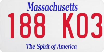 MA license plate 188KO3