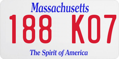 MA license plate 188KO7
