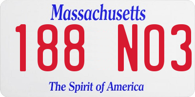 MA license plate 188NO3