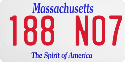 MA license plate 188NO7